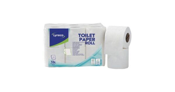 Toiletpapirrulle Lyreco, 2-lag, 200 ark, pakke a 12 stk.